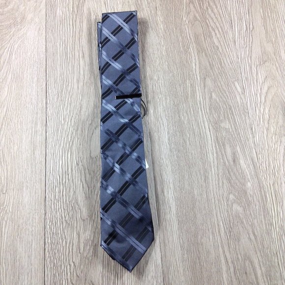 JF J. Ferrar Charcoal Plaid W Clip Narrow Tue - Picture 1 of 3
